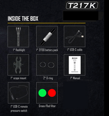 Speras T217 Hunting Flashlight Kit (3 Colors) - 1400m Beam Distance (1400lm) - 10000mah Rechargeable Battery